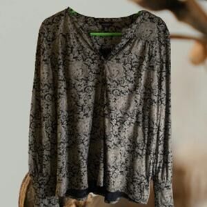 Lucky Brand Medium long sleeve blue and beige cotton blend casual woman's top